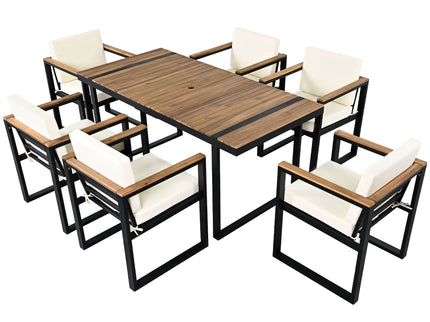 7 Pieces Outdoor Dining Set Patio Dining Table And Chair Set With And Removable Cushions For Patio