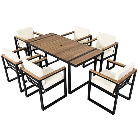 7 Pieces Outdoor Dining Set Patio Dining Table And Chair Set With And Removable Cushions For Patio