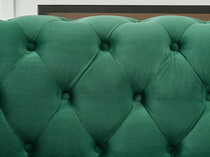 Chesterfield Fabric Sofa With Roll Armrest And Nailhead, Mid Century 2 Seater Couch