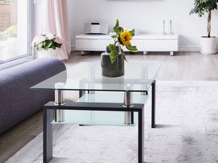 Modern Rectangular Coffee Table With Tempered Glass Top