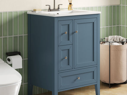 Modern Bathroom Vanity With Sink, Soft Close Drawers & Door, Storage Rack