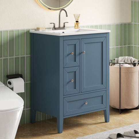 Modern Bathroom Vanity With Sink, Soft Close Drawers & Door, Storage Rack