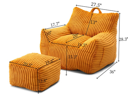 Giant Bean Bag Chair With Armrests And Footstool