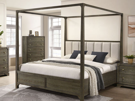 Sundance - Queen Canopy Bed With Upholstered Headboard - Dark Brown