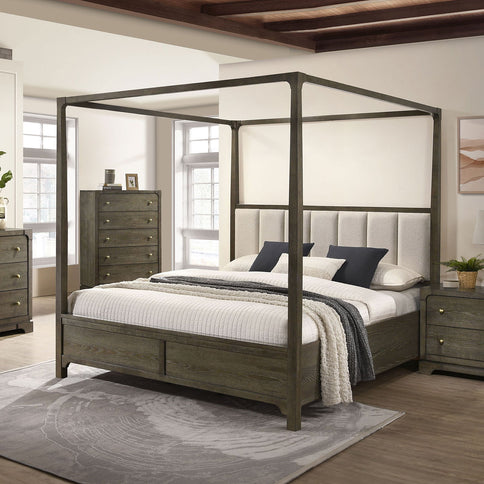 Sundance - Queen Canopy Bed With Upholstered Headboard - Dark Brown