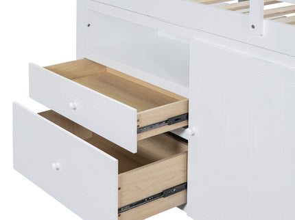 Loft Bed With 4 Drawers, Underneath Cabinet And Shelves