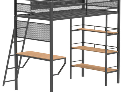 William - Twin Loft Bed 3 Shelf With Built In Desk - Matte Black