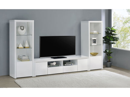 Lance - 3 Shelf Media Tower With Shelves And Hidden Cabinet - Gloss White