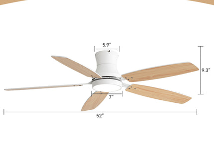 52" Flush Mount Ceiling Fan With Light, DC Motor, Remote Control, Dual Color