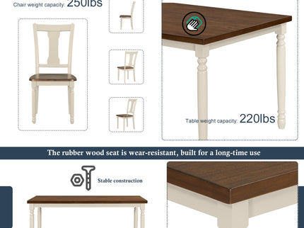 6 Piece Dining Set Classic Wooden Table And 4 Chairs With Bench For Kitchen Dining Room - Brown / Cottage White
