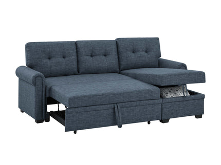 Blend Upholstered Sleeper Sofa With Reversible Chaise And Tufted Back - Dark Blue
