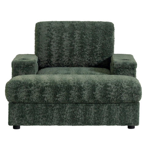 Oversized Chaise Lounge Indoor Rabbit Fur Sofa Bed With Storage Ottoman And Armrests Cup Holders With Deep Seat