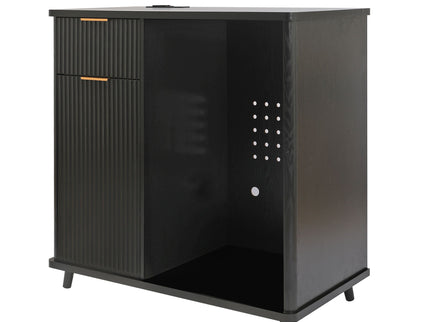 Fluted Coffee Bar Cabinet With Mini Fridge Space & Charging Station
