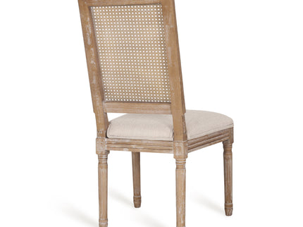 French Country Dining Chair With Rectangular Cane Backrest And Smooth Upholstered Seating
