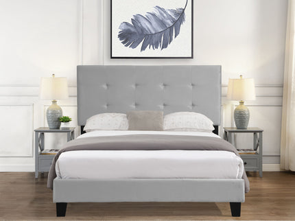 Queen Size Upholstered Platform Bed Frame With Pull Point Tufted Headboard, Strong Slat Support, Mattress Foundation, No Box Spring Needed - Gray