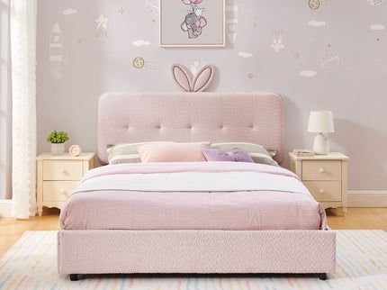 Upholstered Bed With Oversized Rabbit Ear Headboard, LED Lights & 4 Storage Drawers