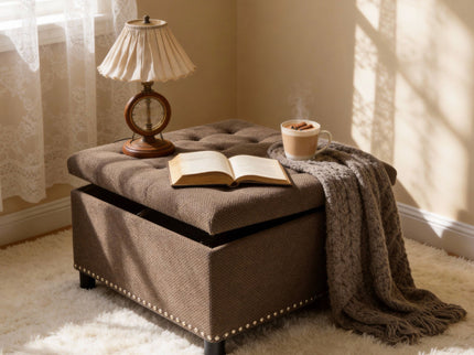 Square Tufted Storage Ottoman With Nailhead Trim