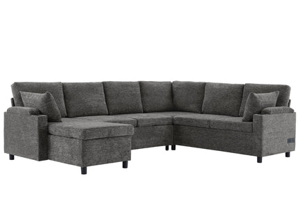 U-Shaped Sectional Sleeper Sofa With Ample Storage Space, 2 Cup Holders And Charging Ports For Living Room