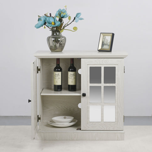 Sideboard Cabinet With Mirrored Doors, Adjustable Shelf, Metal Handles