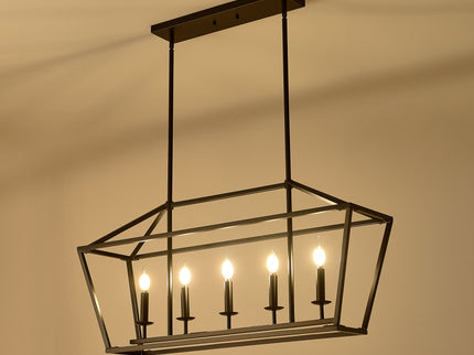 5 Light Farmhouse Kitchen Island Lighting, 5 Light Industrial Linear Chandelier For Dining Room Metal Hanging Pendant Light Fixture For Bedroom Living Room Hallway Conference Room - Matte Black