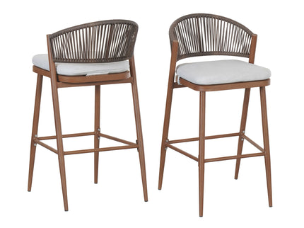 Outdoor Bar Height Metal Frame Counter Stools With Scallop Shaped Backrest & Water Resistant Cushions