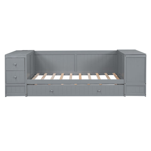 Daybed With Storage Arms, Trundle And Charging Station