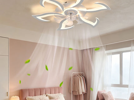 Flower Ceiling Fan With LED Dimmable Light, Flush Mount Ceiling Fan With Remote Control, Low Profile Design, 6 Speeds, Timing Function