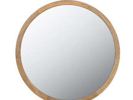 Circle Wall Mirror With Wooden Frame, Wall Mirror For Living Room