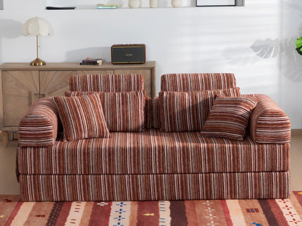 Convertible Sleeper Sofa Bed With High Density Compressed Sponge For Living Room - Red Striped