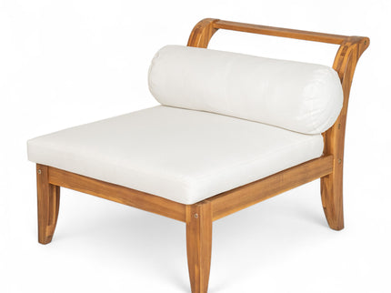 6 Piece Patio Sofa Set, Acacia Wood Outdoor Modular Sectional Garden Furniture Set L Shaped Conversation Set, Convertible Daybed With Tea Table, Ottoman, 5 Cushions And Pillows - Teak / Beige