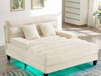 Chaise Bed Lounge Sofa Chair With Adjustable Backrest And LED Light Strip