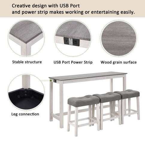 4 Piece Bar Table Set With Power Outlet
