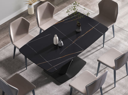 63" Artificial Stone Black Curved Black Metal Leg Dining Table - Black