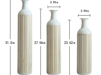 Floor Metal Vase Modern Style Decoration Home Metal Vase 3 Piece Set Gorgeous Home Decoration Large Glazed Metal Vase - Gold / White