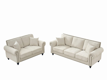 Modern 3 And 2 Seater Sofa With Rolled Arms, Tufted Upholstered Couch