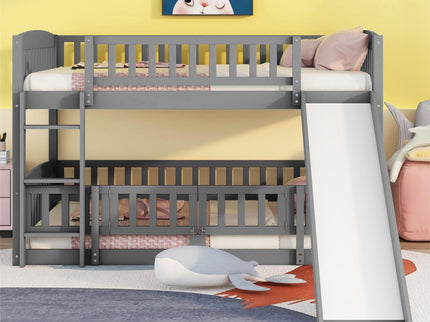 Low Bunk Bed With Slide, Fence And Ladder