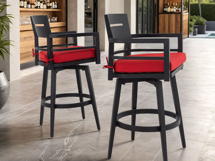Outdoor Swivel Bar Chairs, 360 Degree Rotation, Ergonomic Backrest (Set of 2)