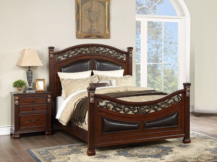3 Piece Bedroom Set, Traditional Bed With 2 Nightstands