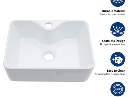 Rectangular Bathroom Sink With Towel Bar & Faucet Hole, Wall Mounted - White