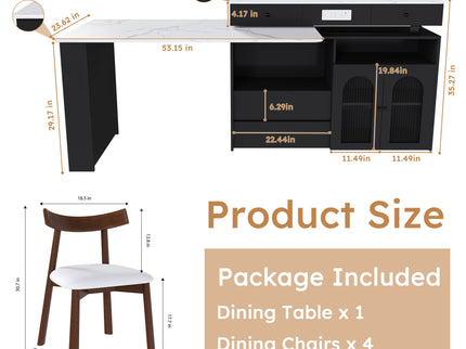 Retro Kitchen Island Set With Chairs, Extendable & Rotating Table, 4 Drawers & Door Cabinets
