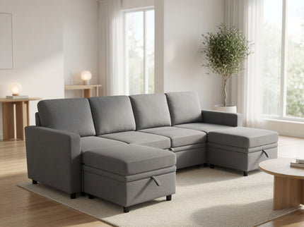 Extra Wide U - Shape Convertible Sleeper Sofa Bed With Dual Storage Ottoman