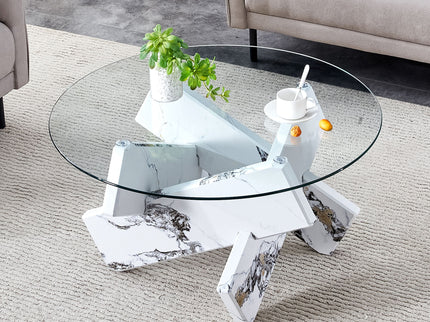 Modern Round Glass Coffee Table With Tempered Glass