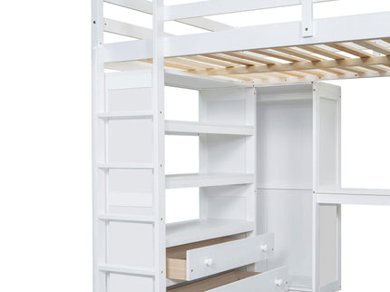 Loft Bed With Built In Wardrobe, Desk, Shelves And Drawers