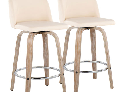 Toriano - Modern Design Fixed Height Counter Stool With Swivel With Round Footrest (Set of 2)