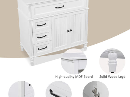 Bathroom Vanity With Sink, 2 Door Storage With Soft Closing Hinges - White