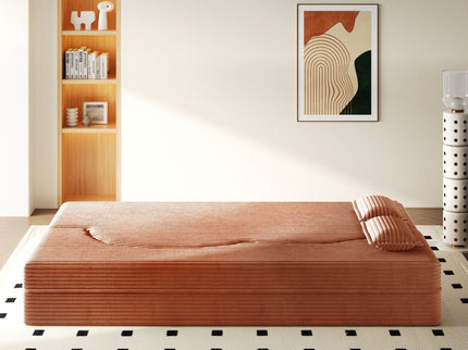 Modern Floor Sofa With 2 Pillows, Convertible Twin Size Folding Mattress For Living Room