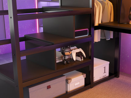 Loft Bed With Desk And Charging Station With Stairs And Light