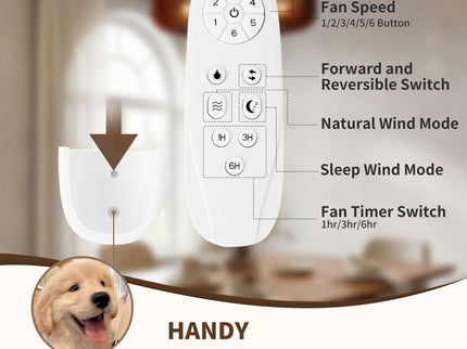 Ceiling Fan, Fandelier With 6 E12 Sockets, Reversible DC Motor, 6 Speeds, Remote Control, Adjustable Hanging - Black / Brown
