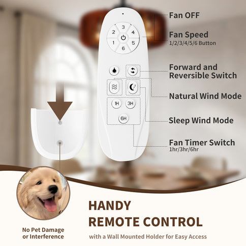 Ceiling Fan, Fandelier With 6 E12 Sockets, Reversible DC Motor, 6 Speeds, Remote Control, Adjustable Hanging - Black / Brown