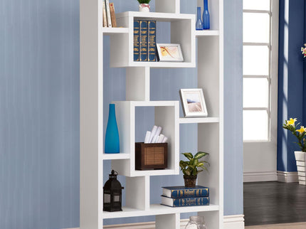 Geometric 10 Shelf Open Back Bookcase With Interlocking Shelves - White